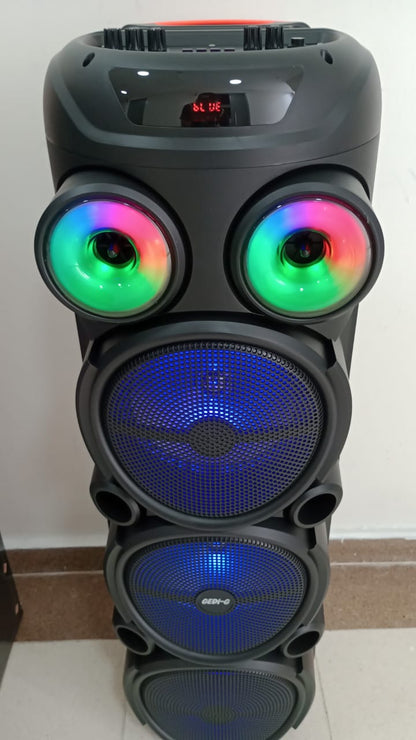 🔊 Parlante Torre Recargable GEDI-G GD-2887 | 3 Bocinas de 8” – 60W RMS | Micrófono Inalámbrico | Luces LED RGB | Funciona Mientras Carga